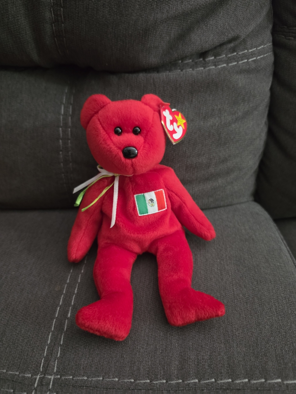 Ty Red Beanie Baby Bear with Mexico Flag Patch